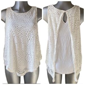 Cato Crochet White Eyelet Sleeveless Top Boho-Chic Cottagecore Medium Feminine
